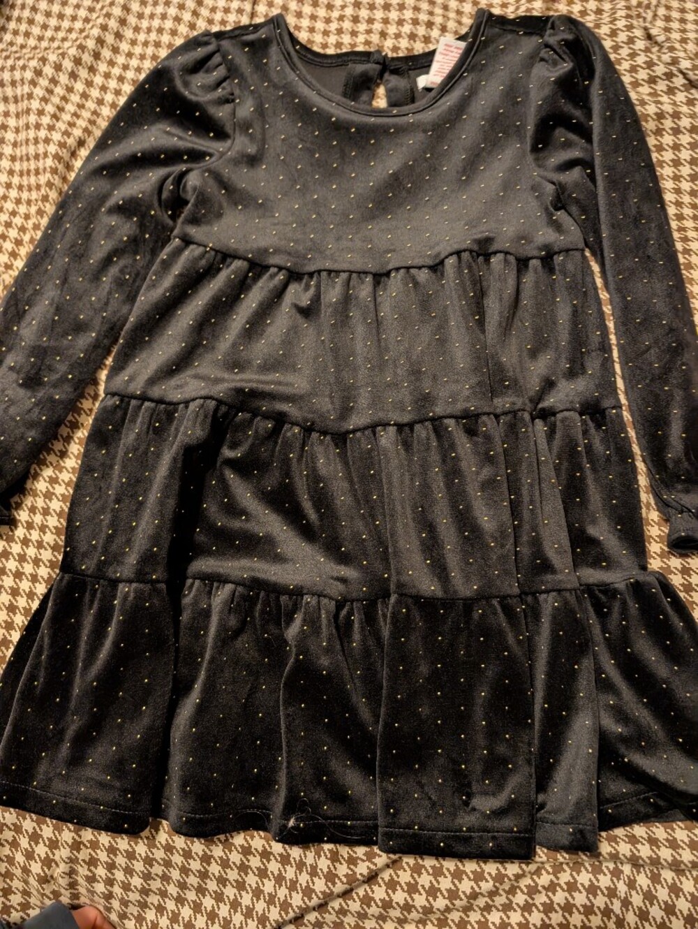 Tahari Black Velvet Dress with Gold Dot Accents